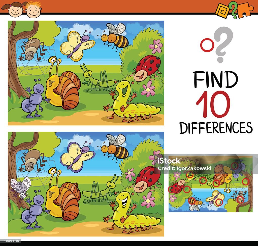 Illustrations teaching children to find differences Cartoon Illustration of Finding Differences Educational Game for Preschool Children Variation stock vector