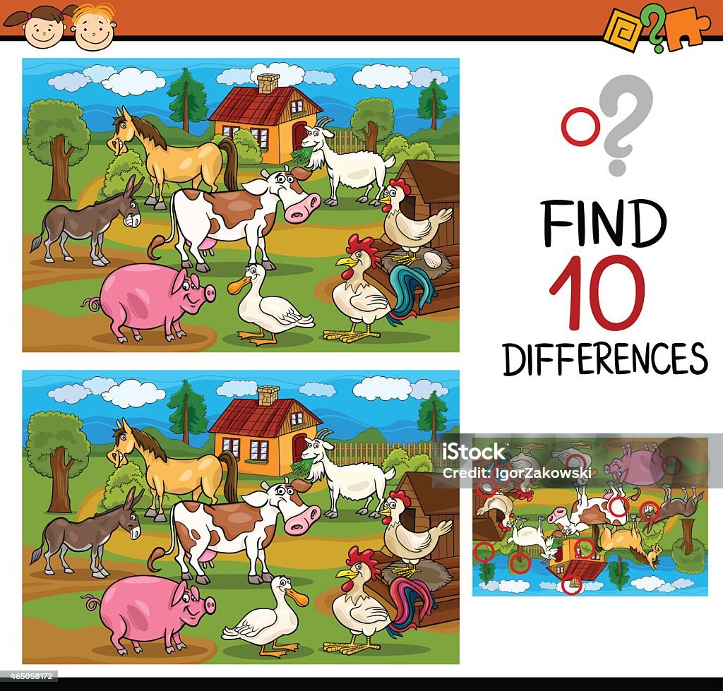 Find the differences game cartoon Cartoon Illustration of Finding Differences Educational Game for Preschool Children Discovery stock vector
