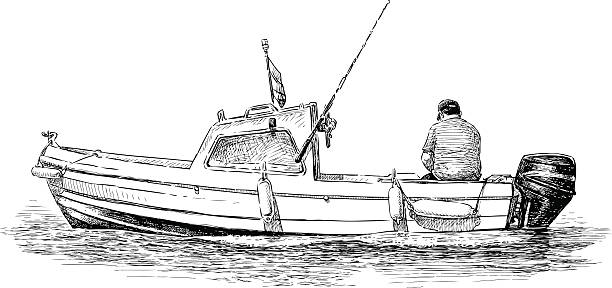 lonely fisherman Vector drawing of a person on a fishing. man sitting alone drawing stock illustrations