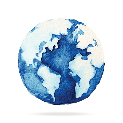 Globe painted with watercolors on paper, Illustration design.