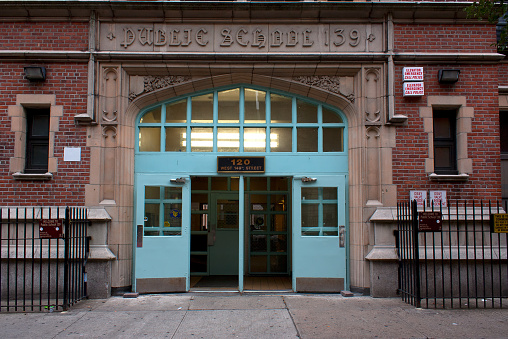 Harlem, New York City, NY, Sept. 28, 2012: Harlem public school entrance.