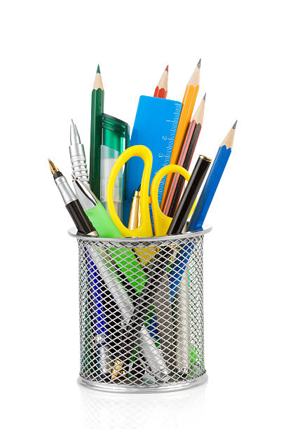 istock holder basket and office supplies isolated on white 465062219