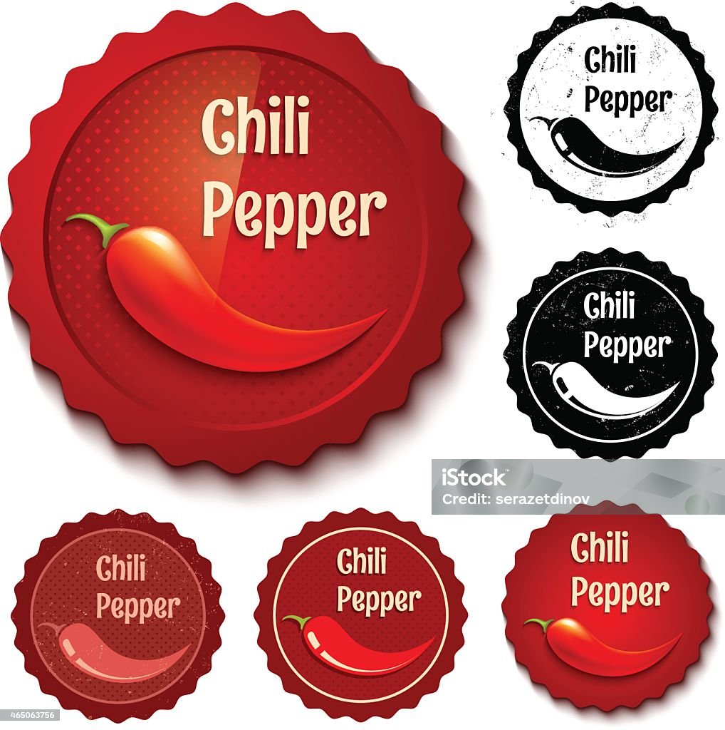 Set of Chili Pepper logos in red, white and red Vector set of new and retro chili stamps Chili Con Carne stock vector