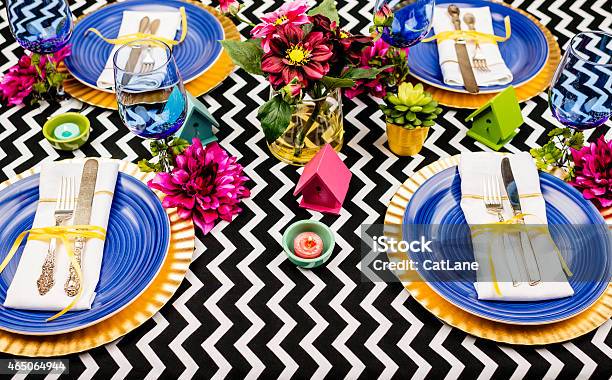 Table Set For Garden Party Or Special Event Celebratory Dinner Stock Photo - Download Image Now