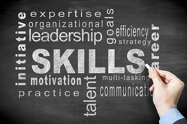 Skills Hand writing on blackboard "Skills" and related words 21st century stock pictures, royalty-free photos & images