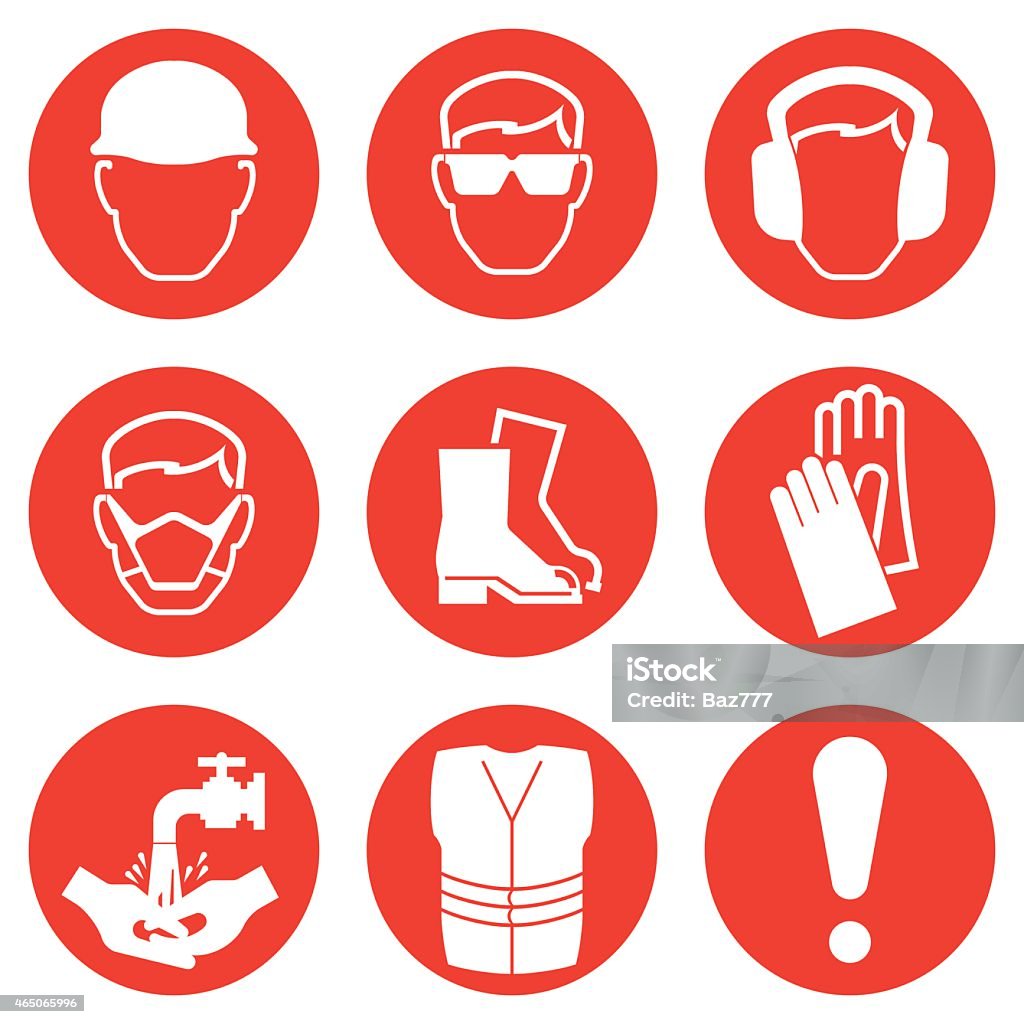 Construction Industry Icons Red Construction Industry Health and Safety Icons isolated on white background 2015 stock vector