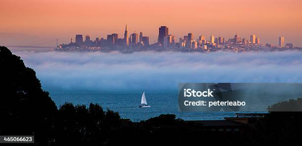Sunset Sail In The Fog Stock Photo - Download Image Now - Dusk, Fog, Horizontal