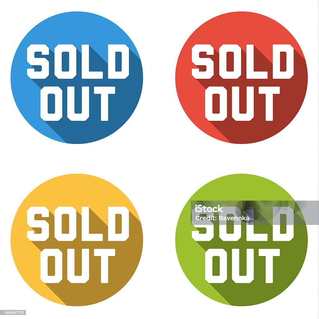 Collection of 4 isolated flat colorful buttons for sold out Set of 4 isolated flat colorful buttons for - sold out - with long shadow 2015 stock illustration