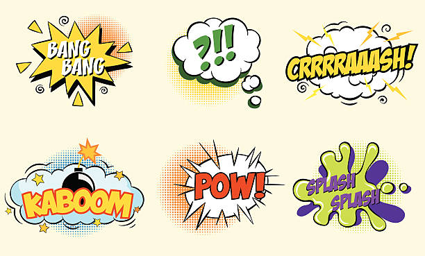 komischen rede blasen in pop-art-comic-stil mit bombe - comic book cartoon poof exploding stock-grafiken, -clipart, -cartoons und -symbole