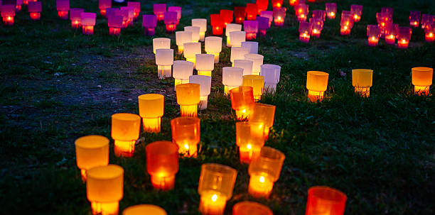 istock Colored glowing lights in the Park on a grass 465072204
