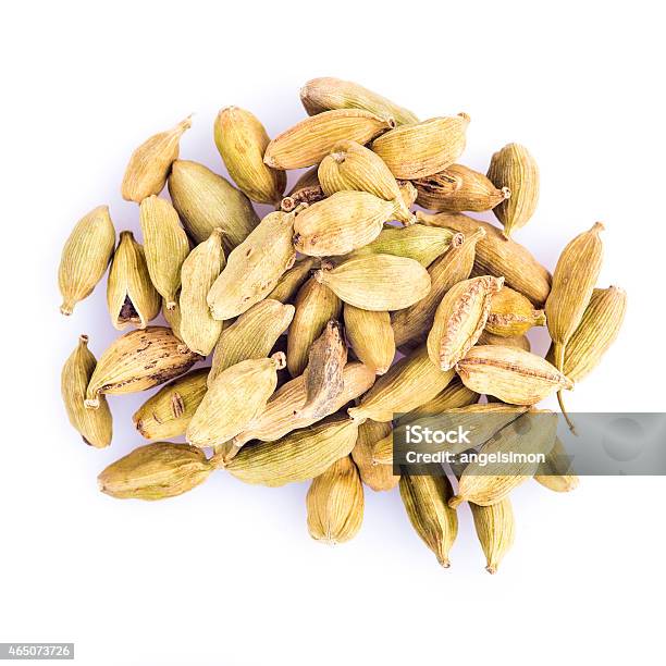 Cardamom Seeds Isolated On A White Background Stock Photo - Download Image Now - 2015, Cardamom, Condiment
