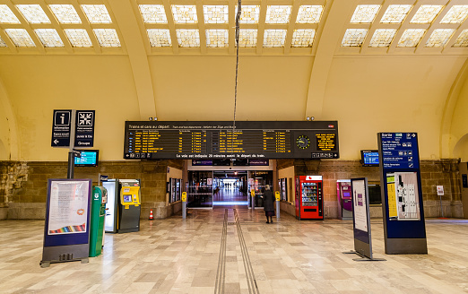 Metz, France - April 14, 2013: Interior of the railway station Metz-Ville. The building was inaugurated in 1908