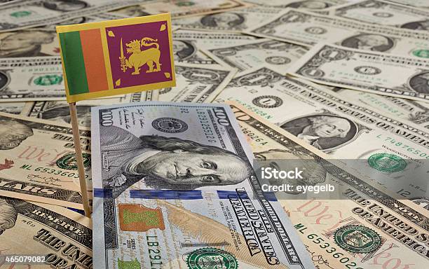Flag Of Sri Lanka Sticking In Various American Banknotesseries Stock Photo - Download Image Now