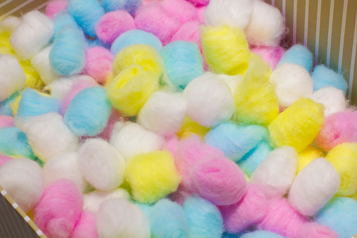 Colorful Small Cotton Balls Inside A Striped Box Stock Photo - Download  Image Now - 2015, Beauty Product, Bud - iStock