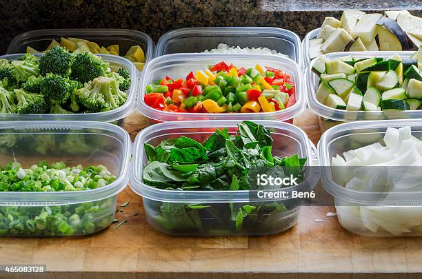 Chopped Vegetables In Plastic Containers Stock Photo - Download Image Now - Container, Vegetable, Food