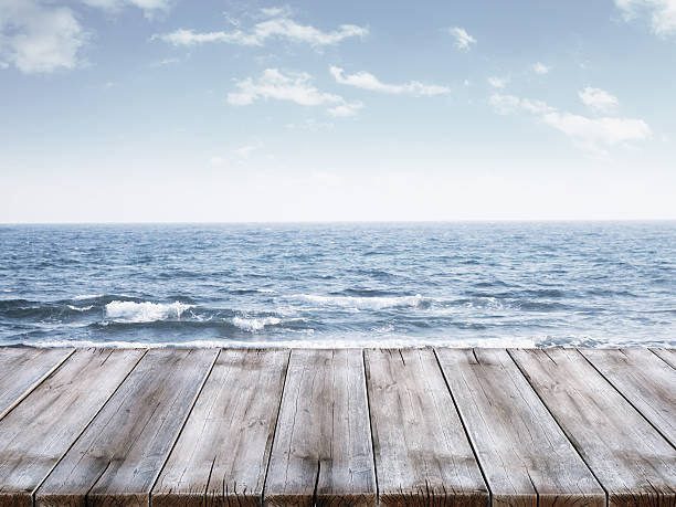 istock Sky and ocean with wooden berth 465083978