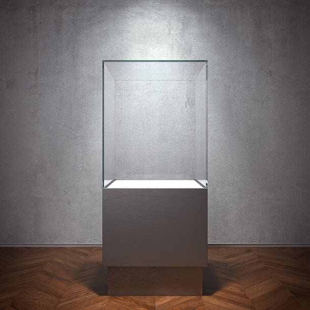 Empty glass showcase for exhibit Empty glass showcase for exhibit. 3d rendering Pedestal stock pictures, royalty-free photos & images