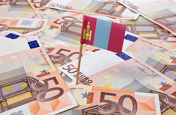 istock Flag of Mongolia sticking in 50 Euro banknotes.(series) 465085090
