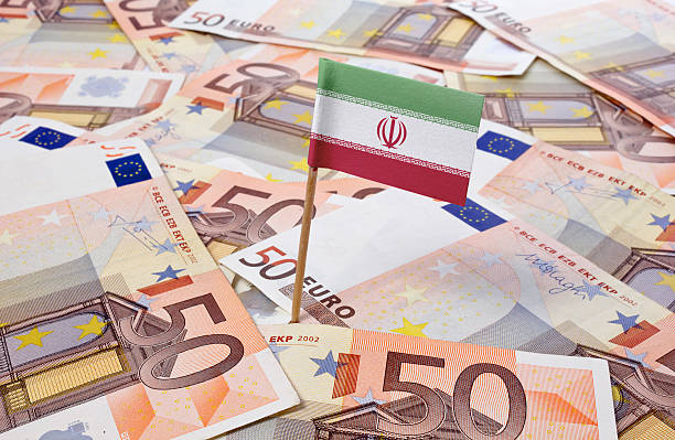 bandeira do irão aderir, 50 euro banknotes. (série) - iranian currency imagens e fotografias de stock