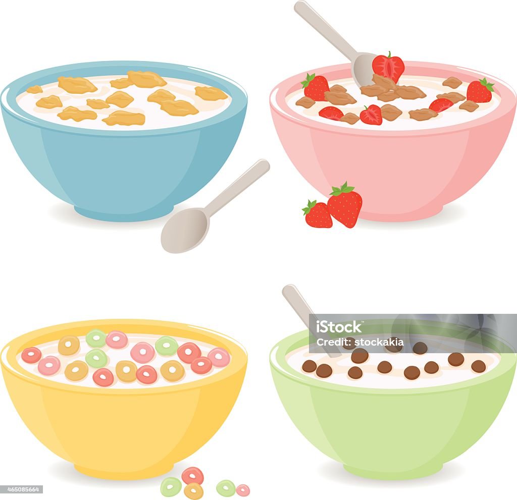 Tazones de cereal de desayuno - arte vectorial de Cereal de desayuno libre de derechos