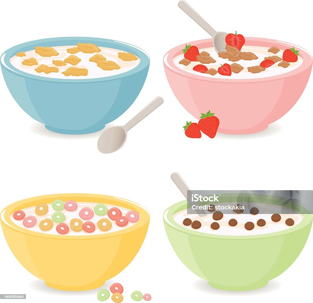 Tigelas de cereais de café da manhã - Vetor de Cereal do café da manhã royalty-free