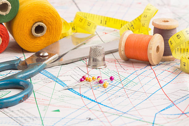 Sewing items background stock photo