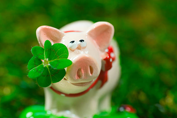 Lucky charm pig, figurine with cloverleaf