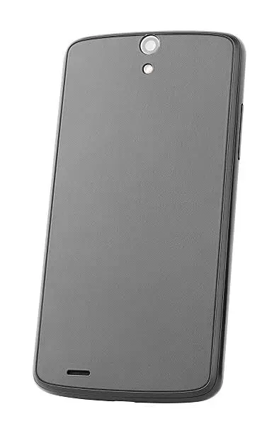 Backside of modern touch screen smartphone isolated on white with clipping path