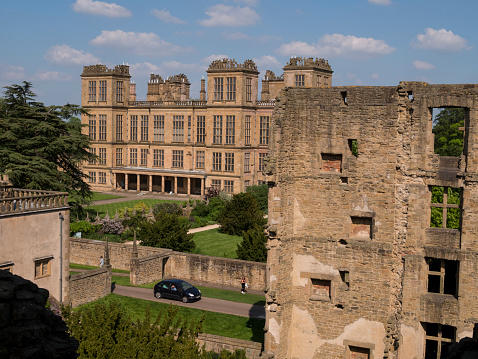 hardwick,united kingdom - May 18, 2014: Hardwick Hall,Derbsyhire,UK, photographed with Old hardwick Hall in the foreground