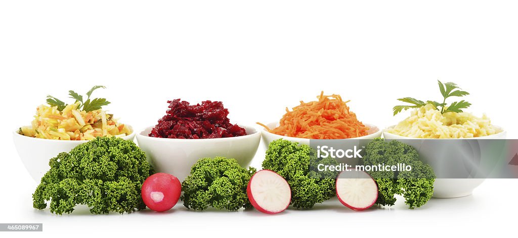 Composition with four vegetable salad bowls Antioxidant Stock Photo