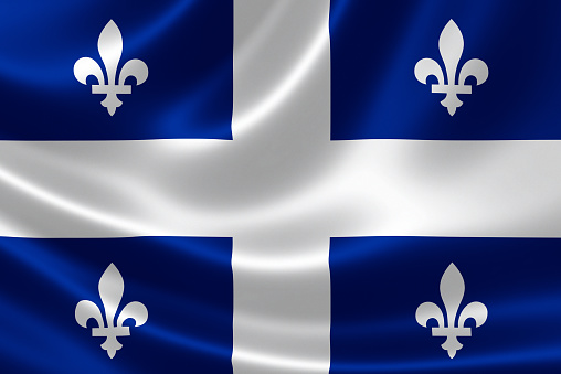 3D rendering of the Canadian provincial flag of Quebec on satin texture.