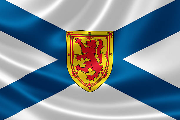 3D rendering of the Canadian provincial flag of Nova Scotia on satin texture.