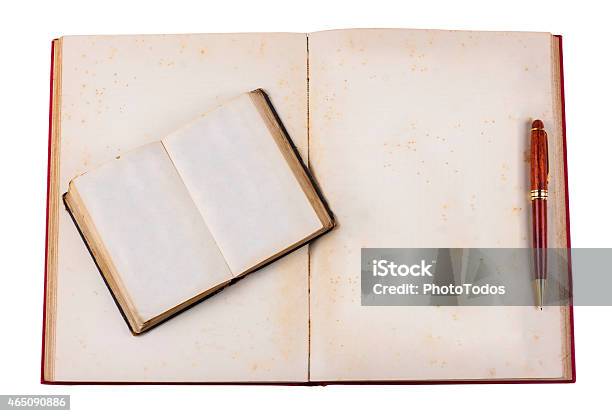 Empty Old Book With Pencil Stock Photo - Download Image Now - 2015, Antique, Blank