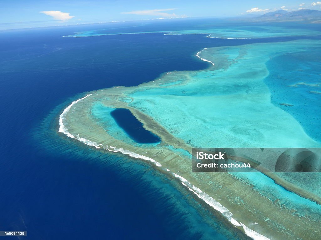Coral Reef - Lagoon New Caledonia Coral reef, pass and Trou d'Oundjo seen from ULM - Lagoon New Caledonia New Caledonia Stock Photo