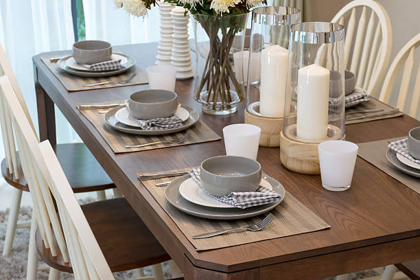 istock Elegant place settings in a modern country dining room 465095396