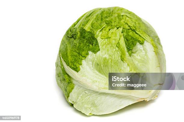 Salad Iceberg Iceberg Lettuce Isolated On White Stock Photo - Download Image Now - 2015, Agriculture, Appetizer