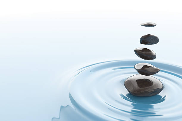 istock Magical stones floating over a water surface. Digital illustration. Zen 465097022