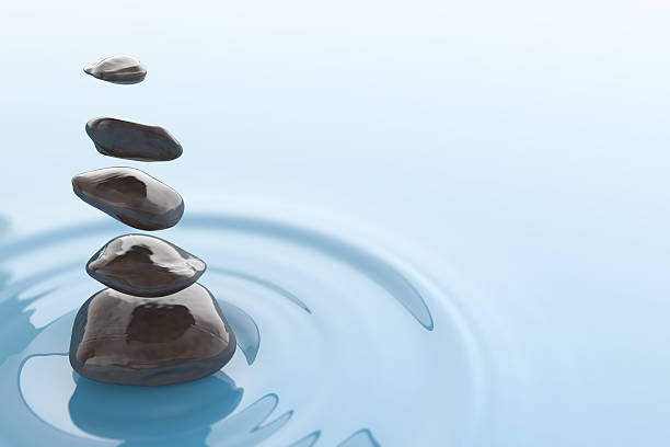 istock Magical stones floating over a water surface. Digital illustration. Zen 465097202