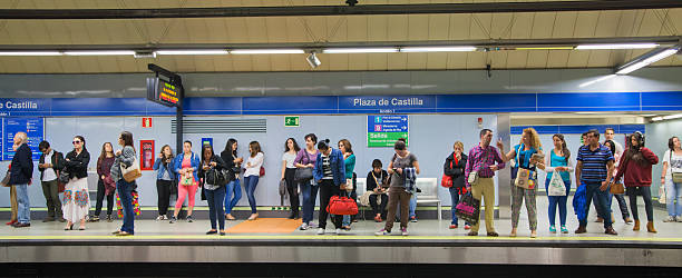 Madrid, Spain - May 28, 2014: Madrid tube, underground station and people waiting arriving train