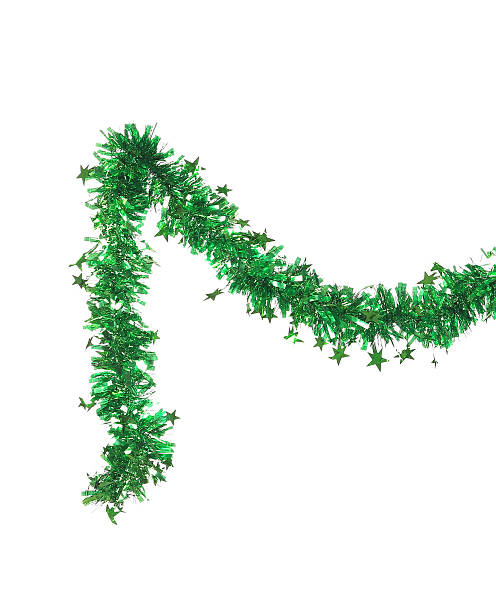 istock Christmas green tinsel with stars. 465097683