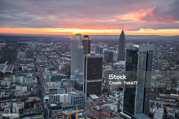 Frankfurt Am Main Germany Cityscape Sundown Stock Photo - Download Image Now - 2015, Architecture, Blue