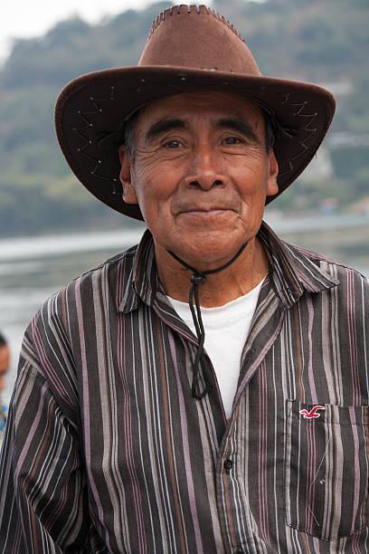 Portrait of a smiling senior Mayan man stock photo