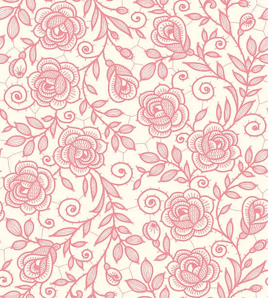 Vector illustration of Lace Roses Seamless Pattern.