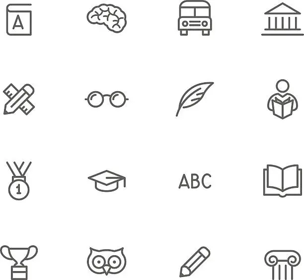 Vector illustration of Black and white education icon set
