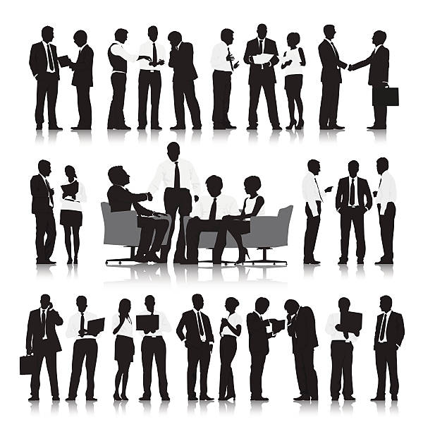interaktywne organizacji biznesowej - meeting office worker silhouette office stock illustrations