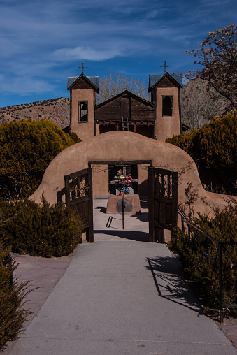 Old abode mission church at Chimayo, Northern New Mexico