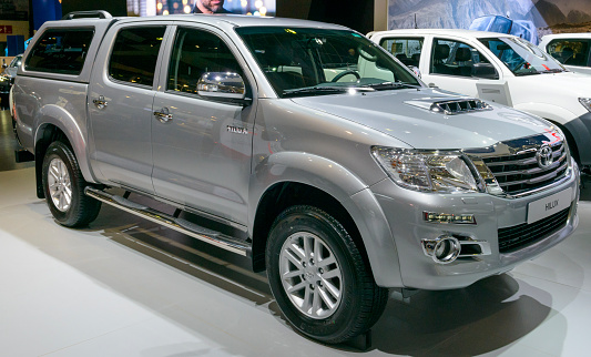 Brussels, Belgium - January 15, 2015: Toyota Hilux pick-up truck on display during the 2015 Brussels motor show.
