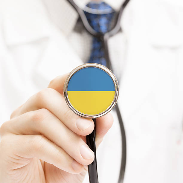 National flag on stethoscope conceptual series - Ukraine stock photo