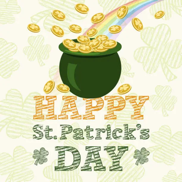 Vector illustration of Pot Of Gold for Happy St. Patrick's Day