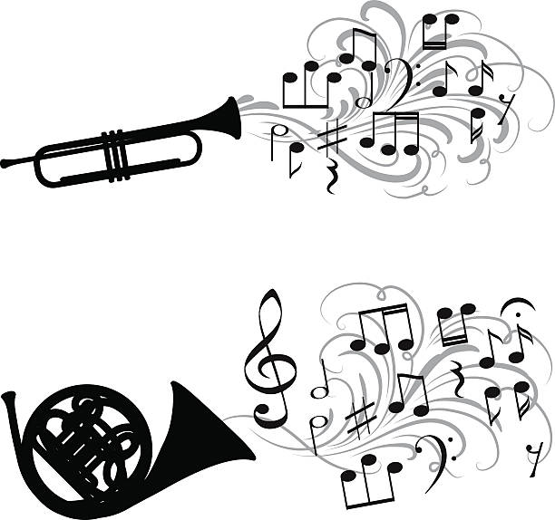 mosiądz muzyki - trumpet musical instrument brass band classical music stock illustrations